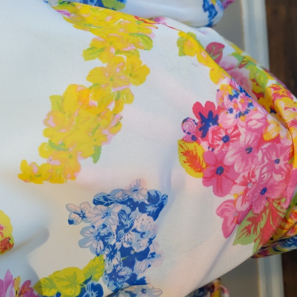 Floral Print Button-Up Blouse - White with Pink, Yellow & Blue - Picture 7 of 8